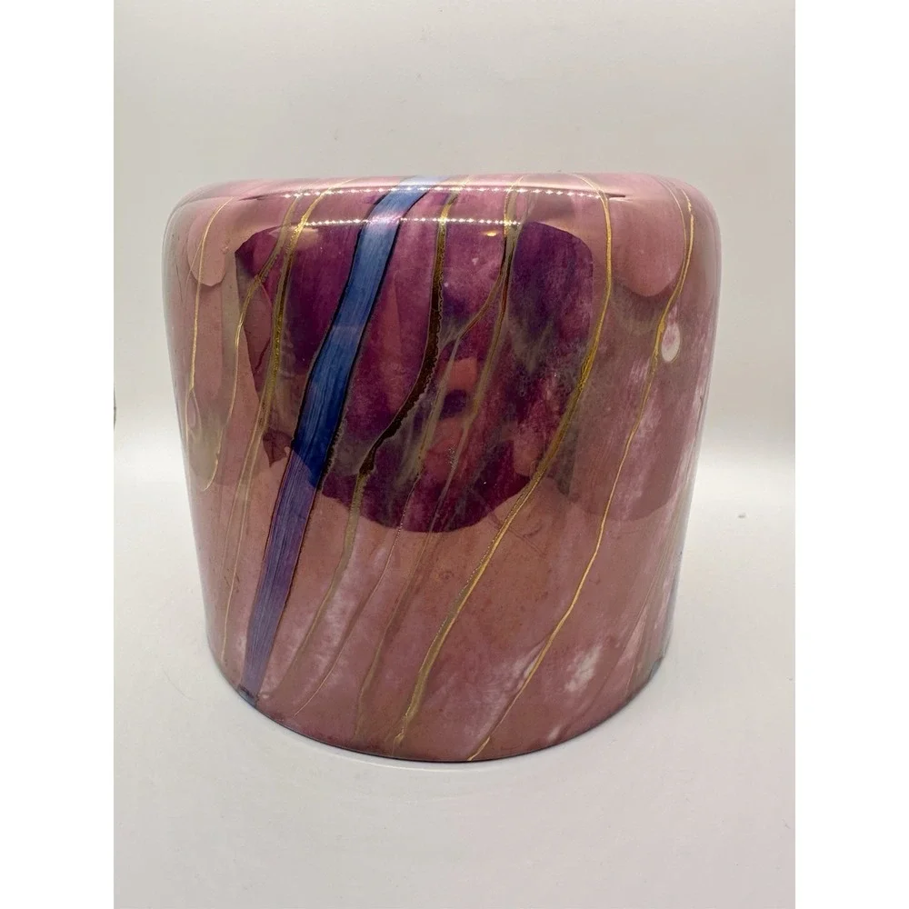 Hand Painted Ceramic Tissue Box Cover 24K Gold Accents Purple Art Pottery‎